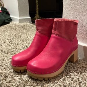Swedish Hasbeens Hot Pink Shearling Ankle Boots